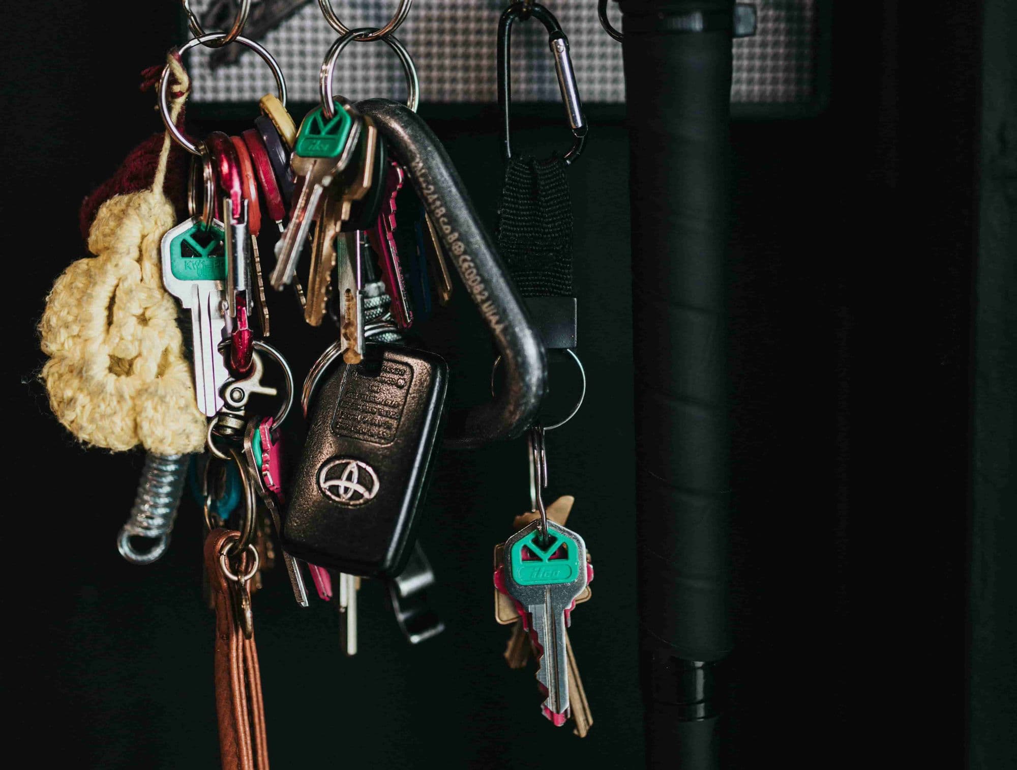 A ring of keys hanging on a hook